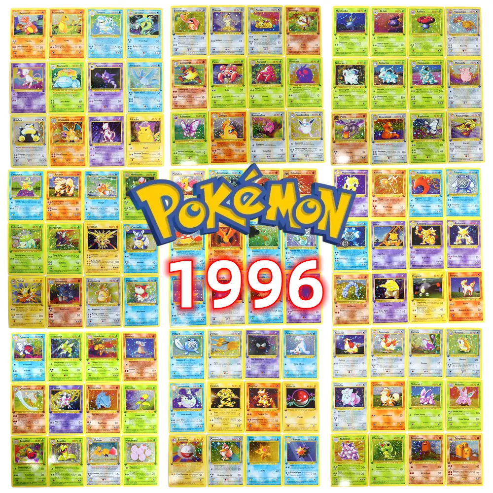 Cartes Pokémon version française 1996, 1ère édition, Charizard, Pikachu, Mewtwo, Blastoise, cartes de collection, jouets, 151 pièces en boîte
