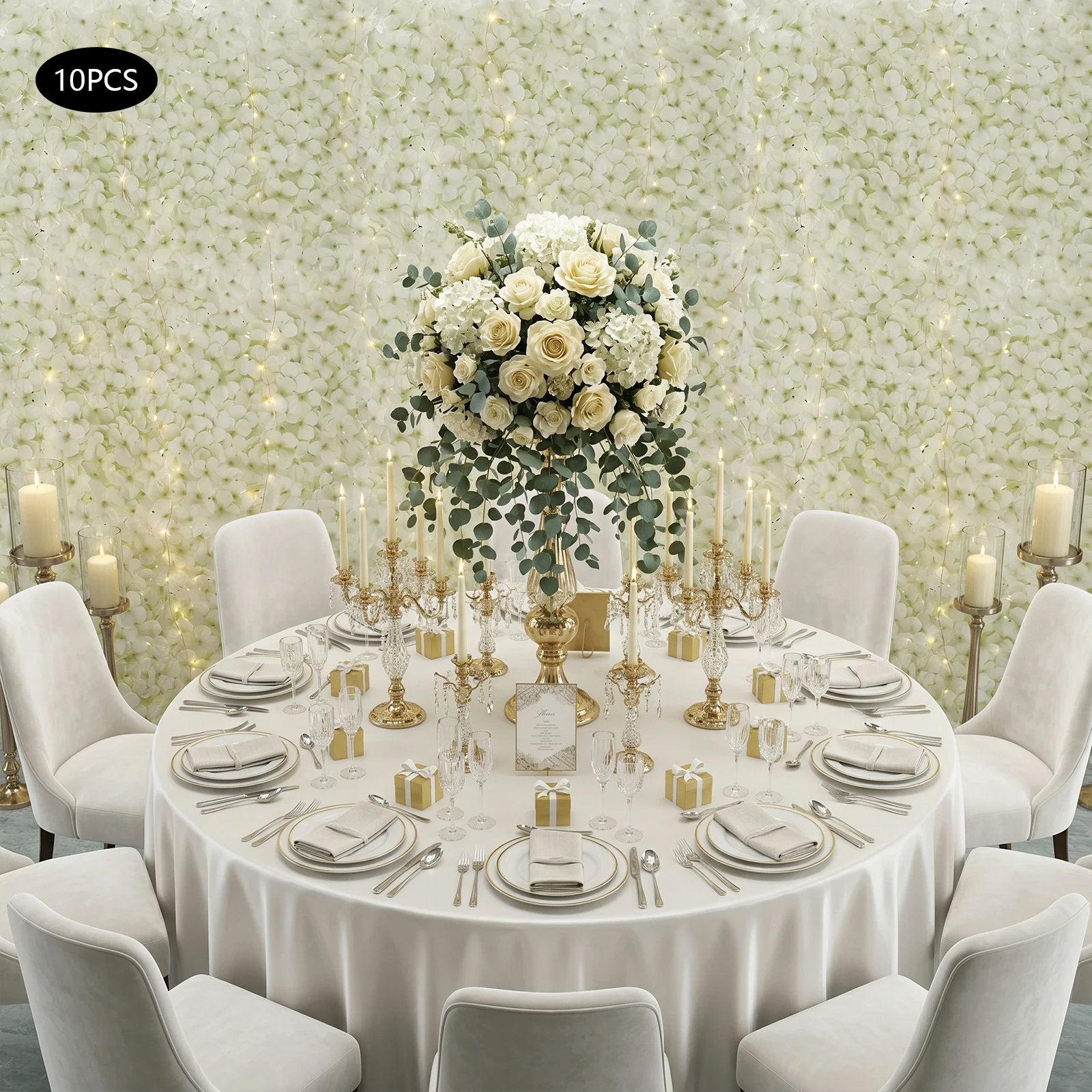 White Simulation Flower Wall Panel Set 10PCS 2.4㎡/25.83ft² Total Coverage Realistic Floral Background Wall Indoor Outdoor Hotel Mall Patio Decoration