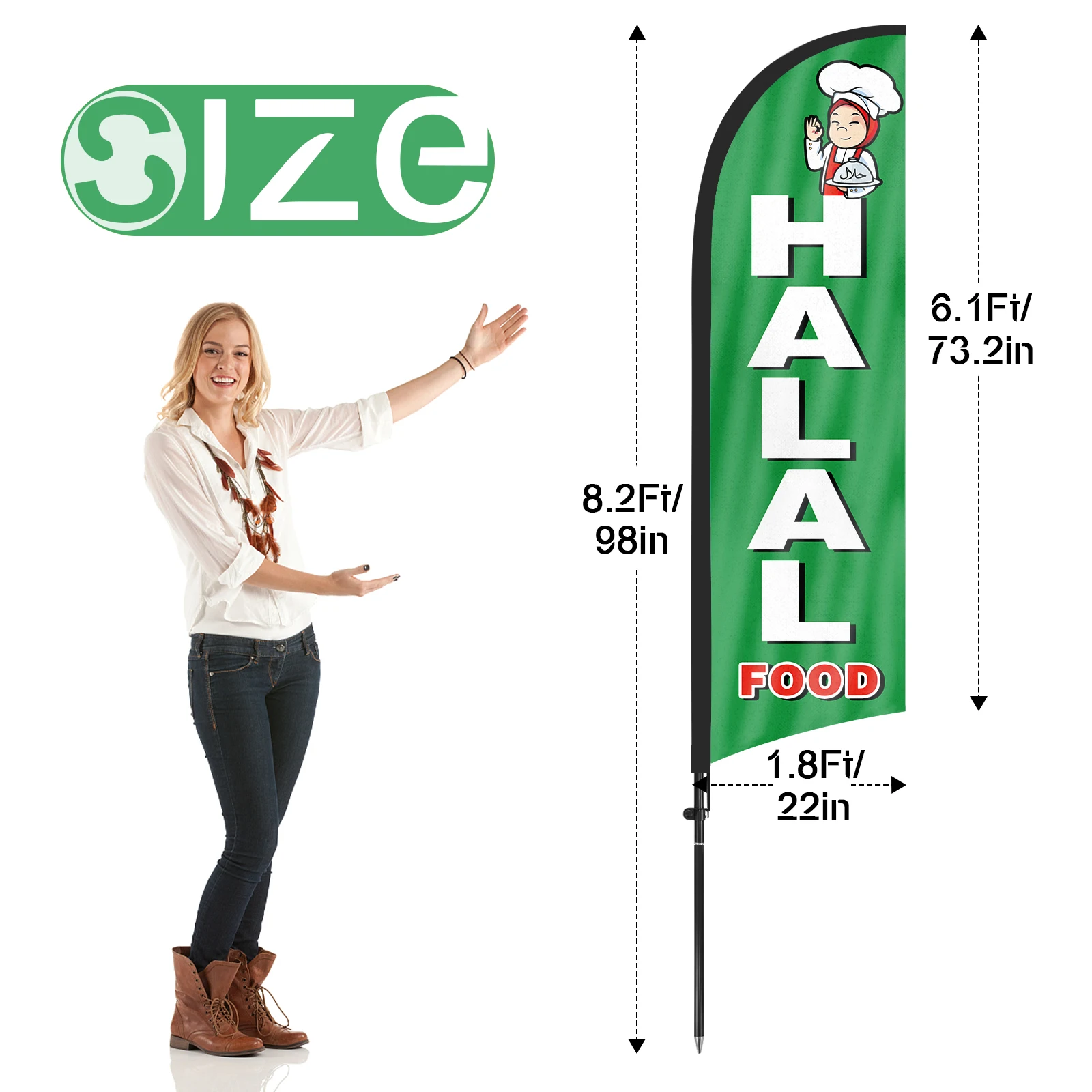 FSFLAG 1PCS 280CM The Halal Food Feather Flag with Flagpole Advertising Outdoor Banner Decoration for Businesse and Storefront