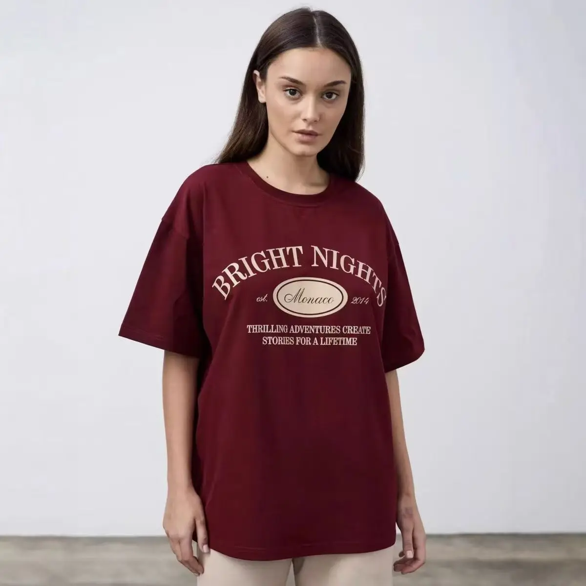 Vintage Preppy Style Elegant Tshirts Women Short Sleeve Comfortable Short Sleeve Bright Nights Monaco Printed 100% Cotton Summer