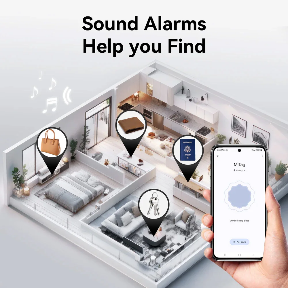 Intelligente Bluetooth-Ortungs- und Tracking-Tags, kompatibel mit der Google Find Hub App (nur für Android), zur Verwendung als Gegenstandsfinder für Koffer und Gepäck. – Detail 7