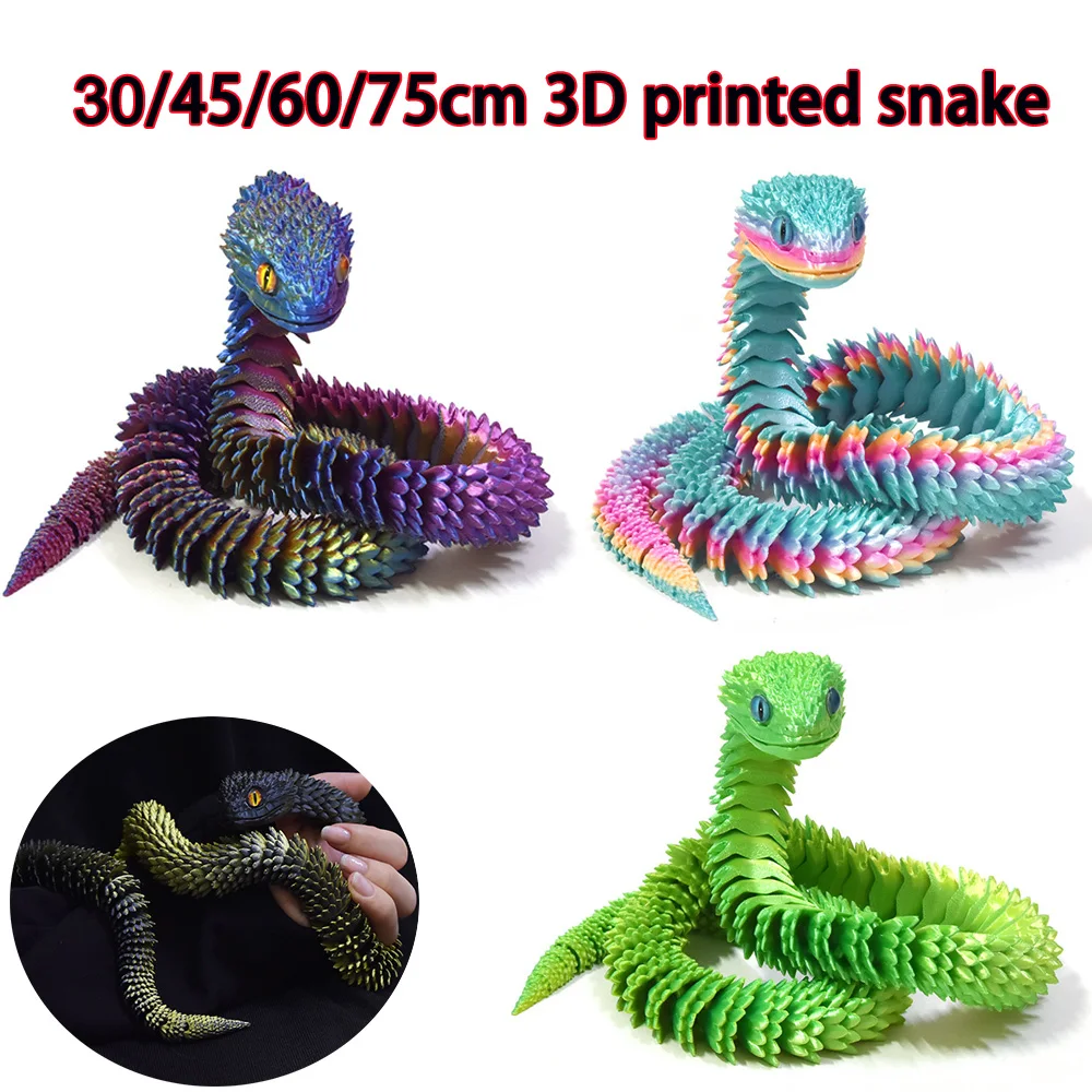 30/60/75cm 3D Printed Snake Toys Multi-joint Realistic Snake Animals Model Decompression Toys Desktop Decorations Gift