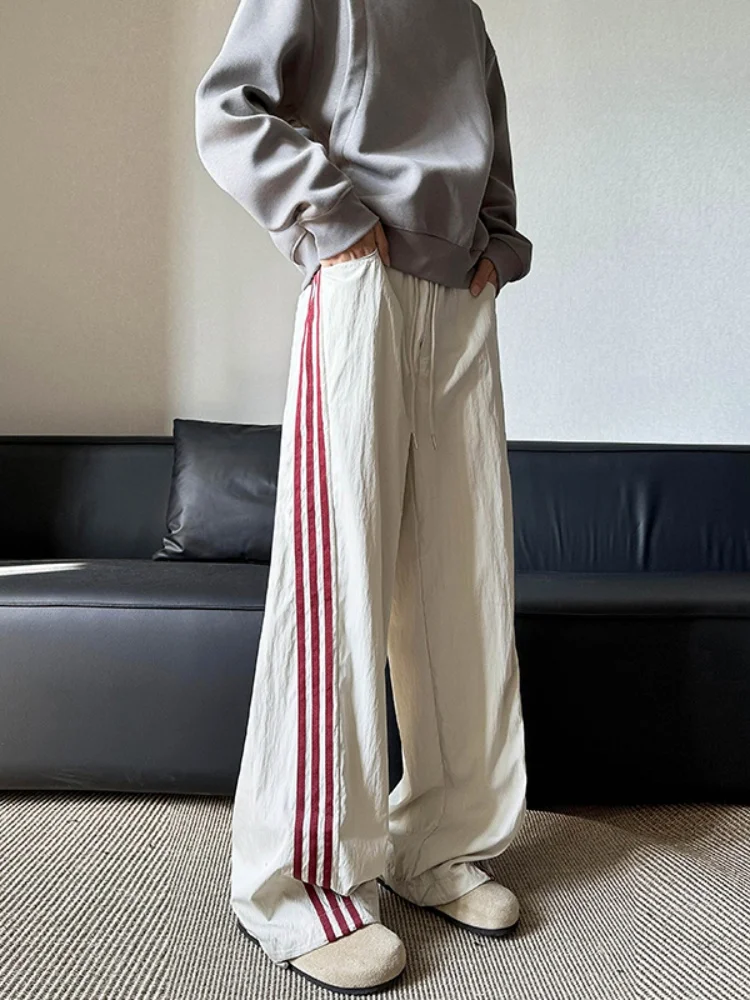 

American High Street Men's Sports Pants 2025 New Sle Teenage Trendy Brand Haome Striped Patchwork Straight Casual Pants