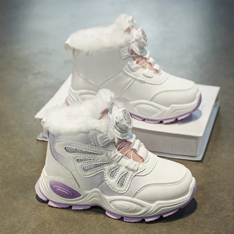 

Children Boots Girls Cute Princess Shoes Luxury PU Leather Plush Shoes Sneaker Kids Winter Snow Boots for Girl 4 To 10 Years