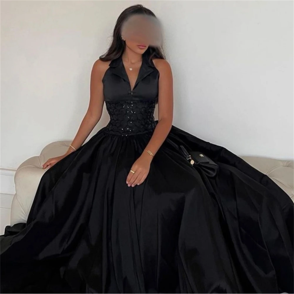 

Evening Jersey Sequined Beading Ruched Prom A-line V-neck Bespoke Occasion Gown Long Dresses Sexy Casual