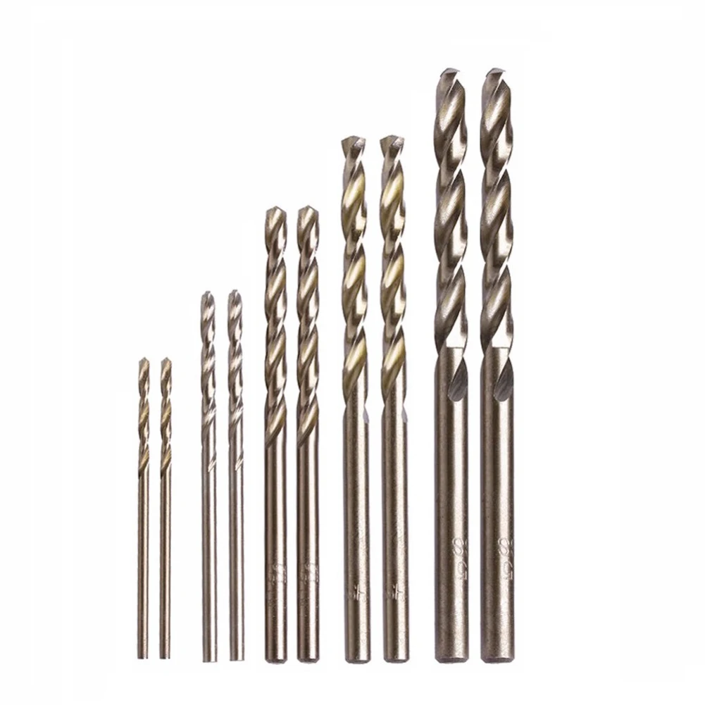 10pcs 1-5mm Drill Bit Set HSS M35 Cobalt Straight-shank Drill Round Shank For Opening Stainless Steel Iron Aluminum