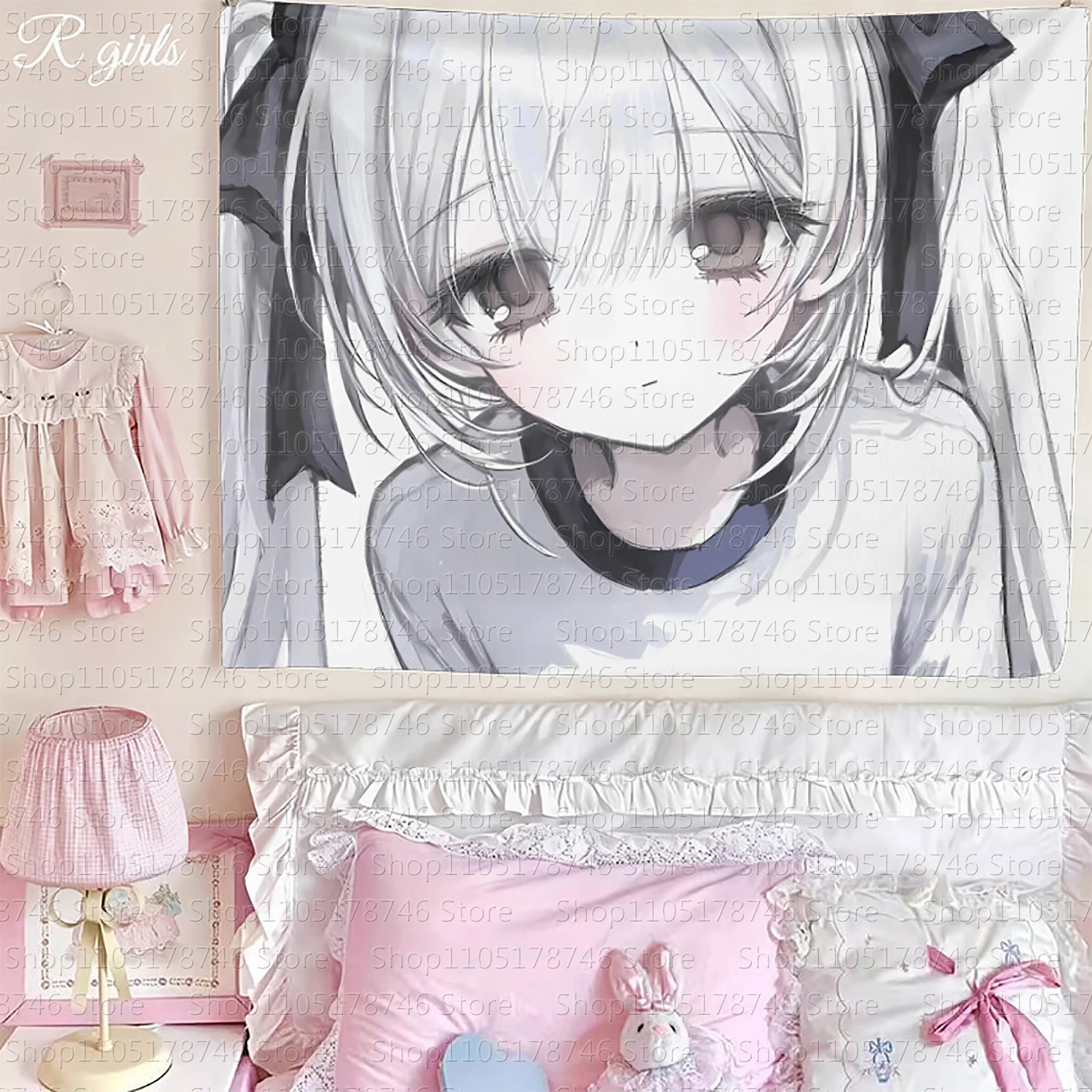 Niedliche, mädchenhafte Wanddekoration im japanischen Stil für Schlafzimmer/Wohnheim, Nachttischdekoration, Hintergrundstoff, Wandteppich für den Innenbereich.