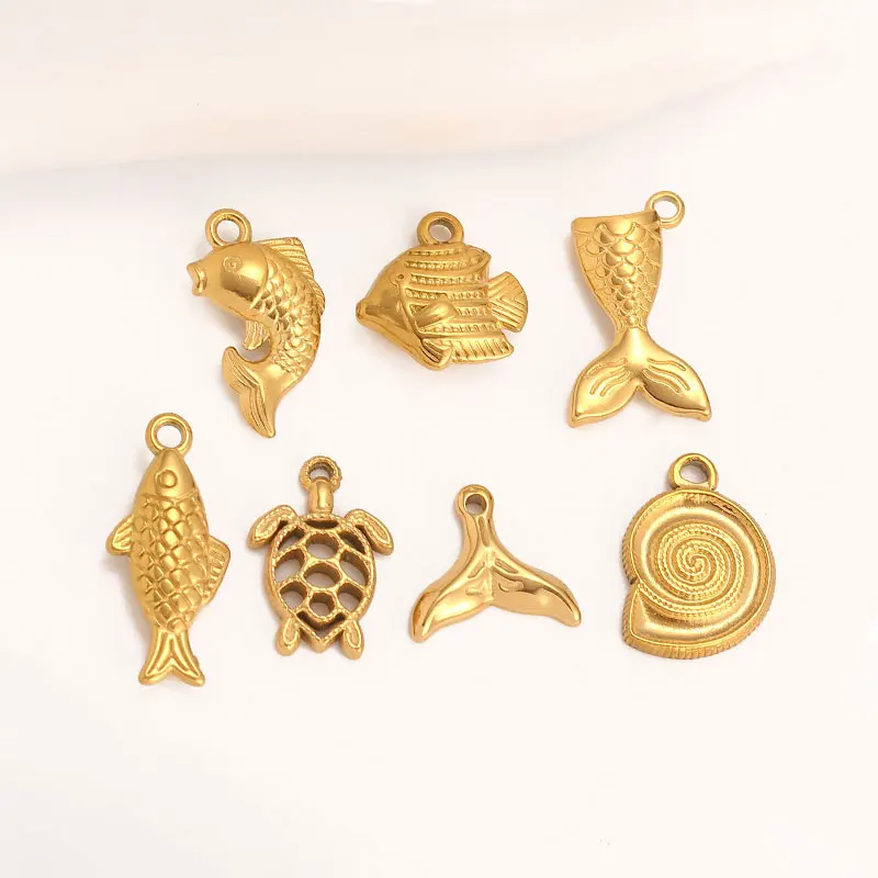 Mix 10pc DIY Casting Stainless Steel Charms Ocean Starfish Shell Conch Turtle Pendant Nautical Sailor Making Jewelry Gift Unisex