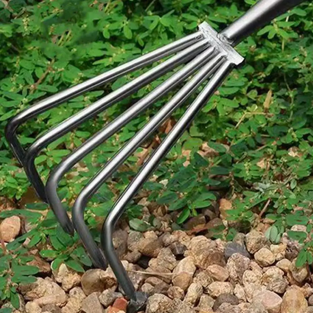 Stainless Steel Small Rake with Integrated Steel Handle Multi-claw Soil Rake for Garden Soil Loosening & Raking Tool Wholesales
