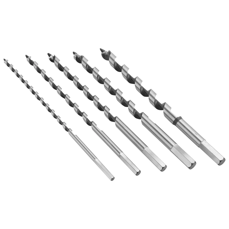 A96I-5PCS 230Mm Hex Shank Extra Long Point Twist Auger Wood Drill Bits Set Woodworking Twist Drill Bit Tool Set 6 8 10 12 14Mm