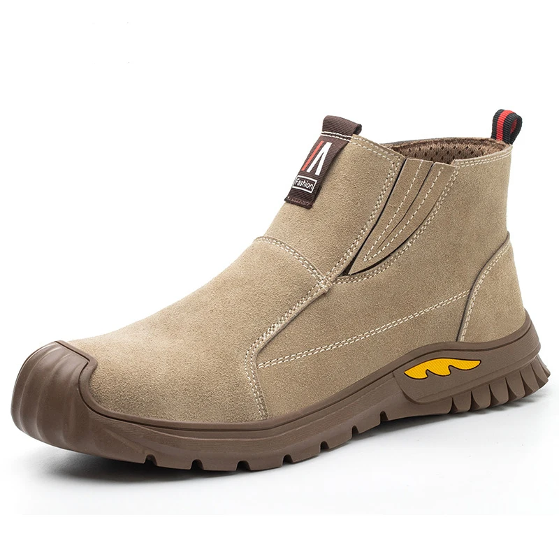 men's fashion steel toe covers work safety boots cow suede leather welding shoes worker security ankle botas protective footwear
