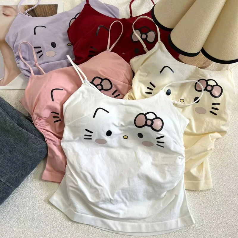 

Women's Strap Cute Hello Cartoon Chest Underwear Y2K Fashion Girls' Top Elastic Fabric Women's Clothing Top