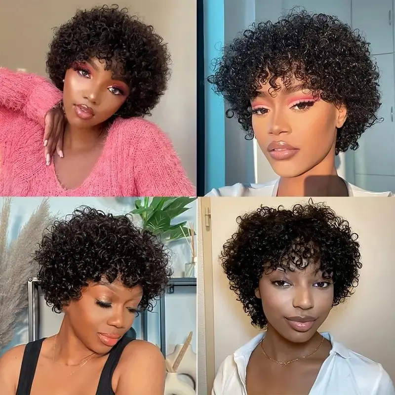 Short Curly Pixie Cut Lace Front Wigs 13X1 Human Hair HD Lace Front Wigs Plucked For Women Natural Black