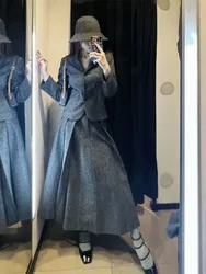 Insozkdg donna primavera nuova moda elegante cappotto Blazer grigio + gonna Midi a-line Set vestito di alta qualità due pezzi Set donna signora