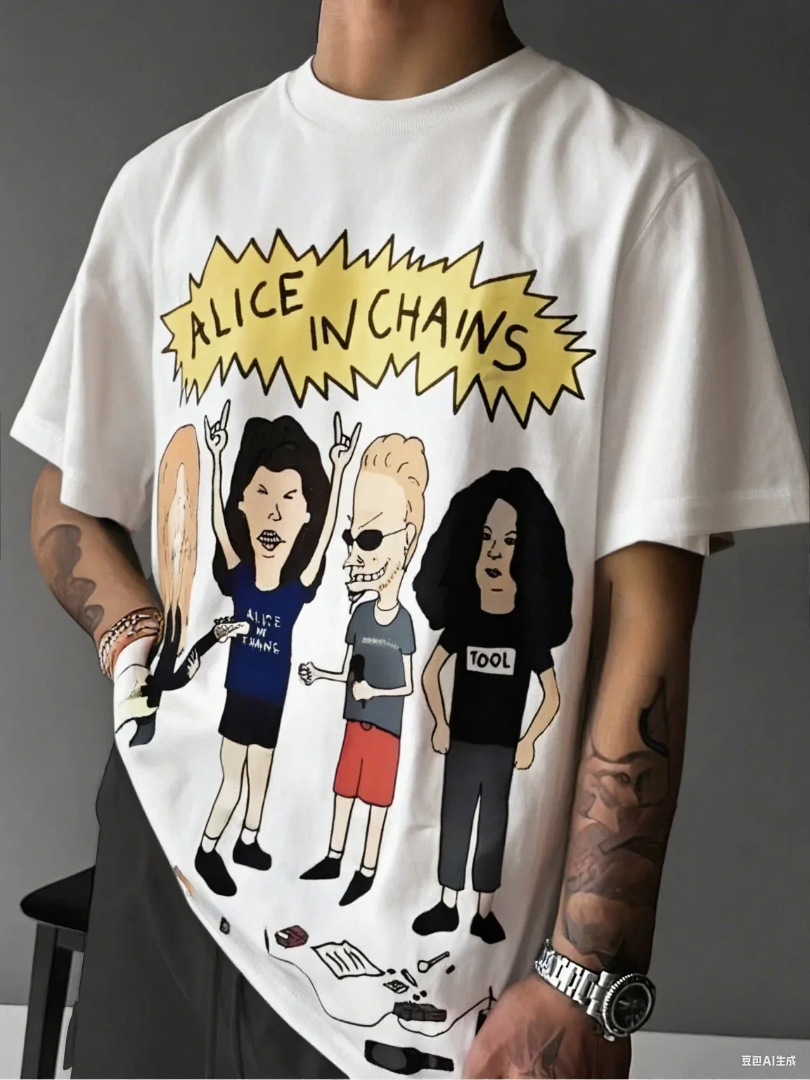 

Alice in Chains "Beavis and Butthead White Short Sleeve T-Shirt Men's Women's T-Shirt Summer Vintage Streetwear Top