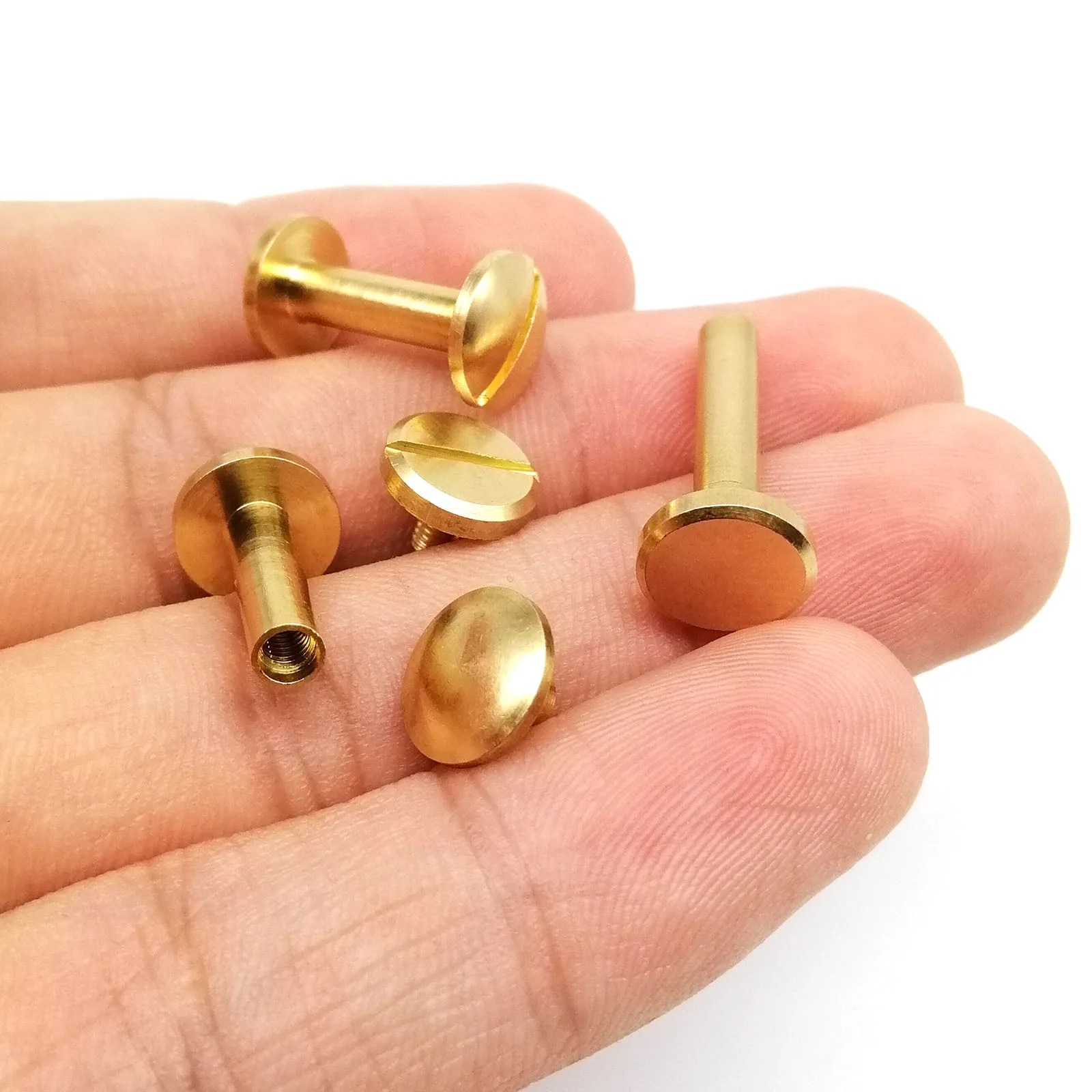 10 stücke Solide Messing Kupfer Flache Runde Kopf Stud Chicago Schraube Niet Post Nagel Für Leder Handwerk Brieftasche Tasche Gürtel strap Reparatur DIY – Detail 19