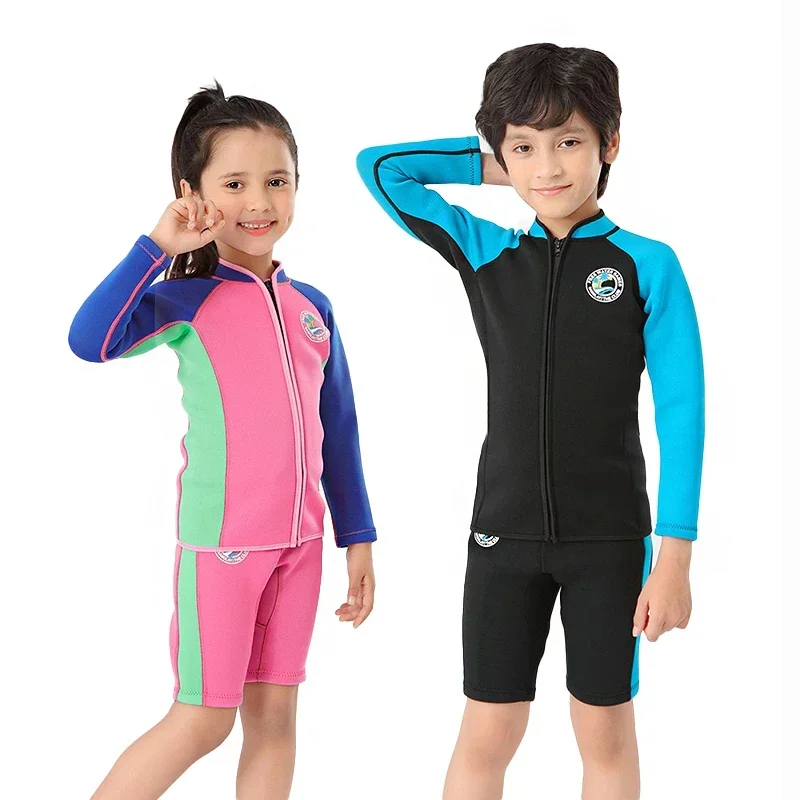 Traje de neopreno de 2mm para niños, traje de baño térmico de dos piezas para niños, traje de buceo para surfear, traje de baño de apnea para niñas, pantalones cortos superiores G2