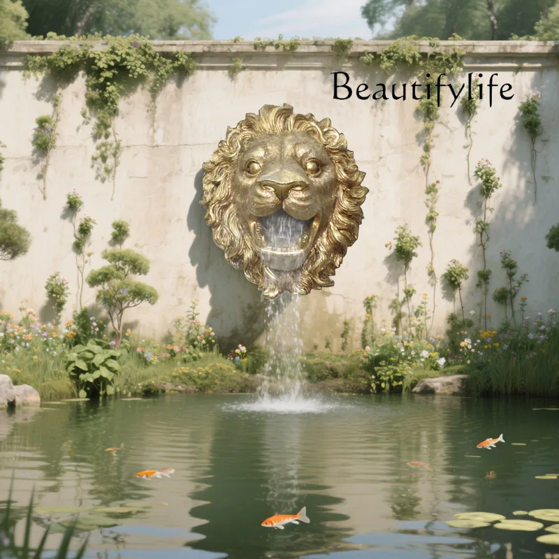 Fountain nozzle head wall hanging lion head resin handicraft home decoration landscape water fountain pool outdoor sculpture