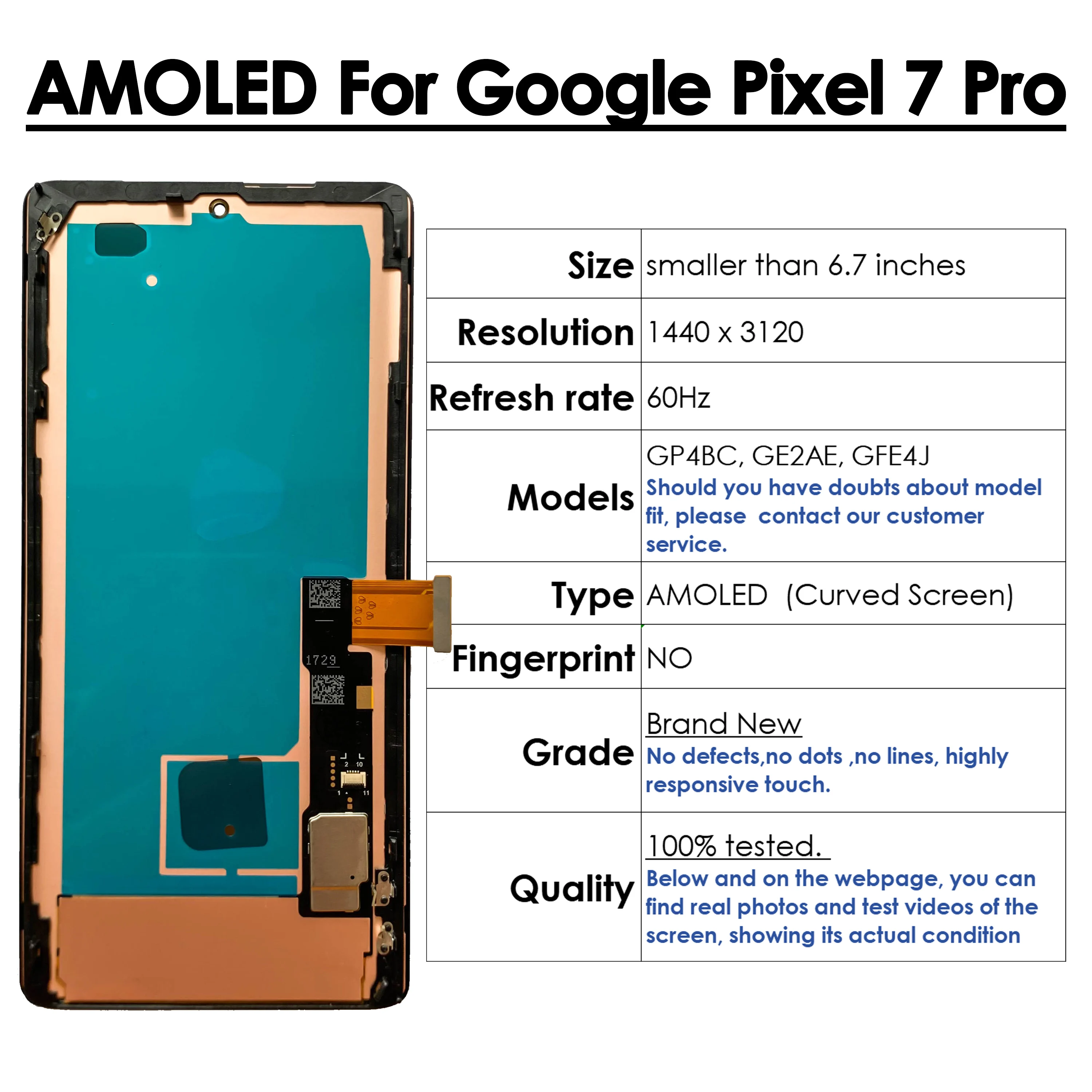 Pantalla LCD AMOLED para Google Pixel 7 Pro, GP4BC, GE2AE, GFE4J, montaje de digitalizador, reparación de reemplazo de pantalla táctil, venta al por