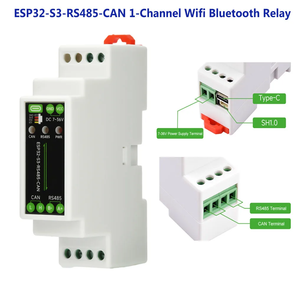 ESP32-S3 RS485 CAN Industrial Board Isolated WiFi Bluetooth Module Dual Core 240MHz DIN Rail Enclosure for PLC Automation Type-C