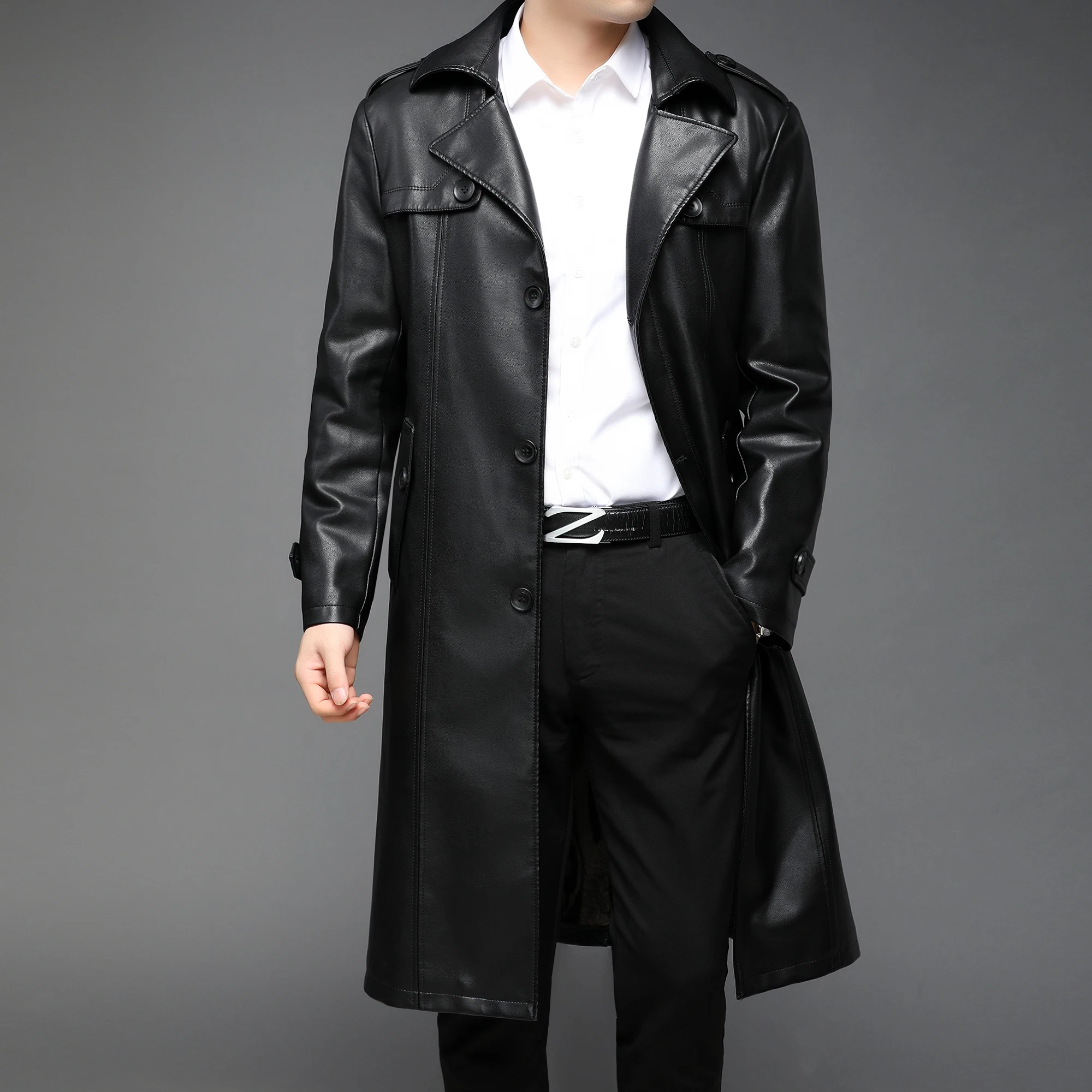 2024 winter high quality trench coat men,men\'s Slim Fit Faux leather jackets,mens thicken warm coat size S-5XL