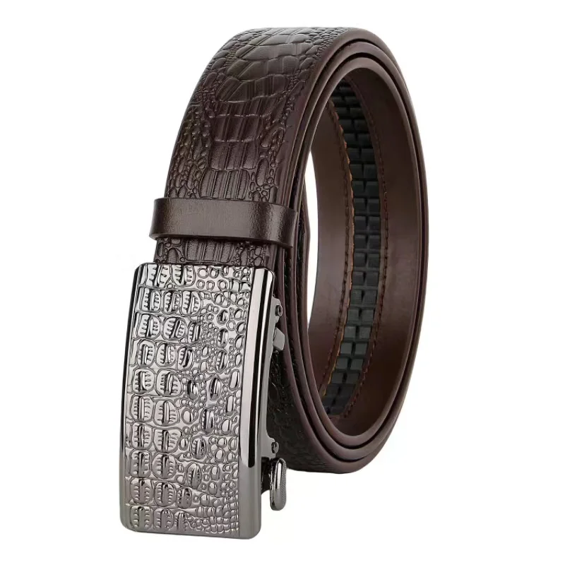 2026 New Style Genuine Leather Men's Automatic Buckle Belt, Top Layer Cowhide Crocodile Pattern Waistband