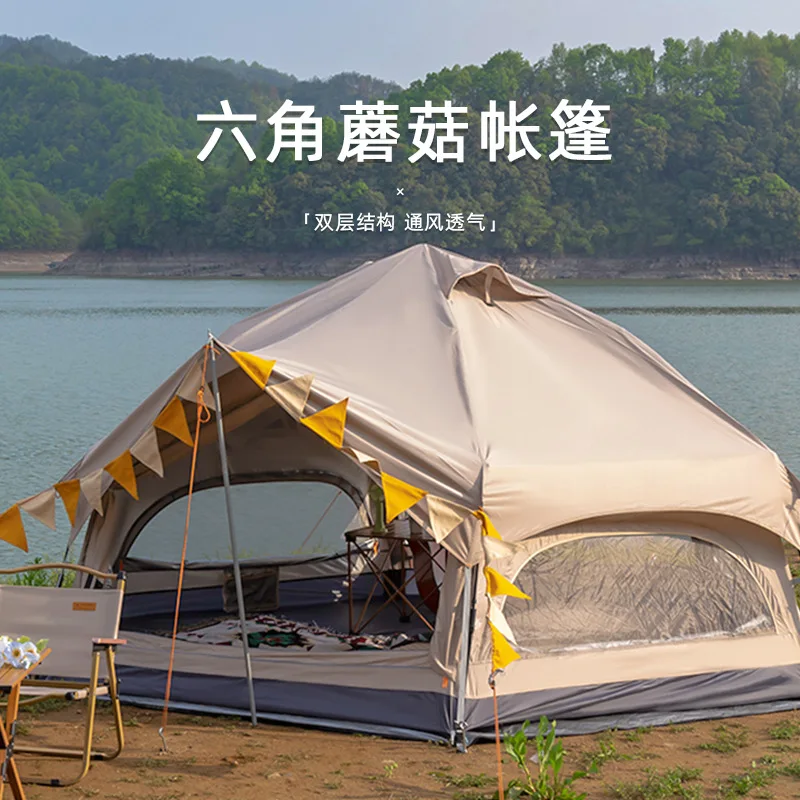 4-6persons Fully Automatic Mushroom Tent Folding Portable Quick Opening Thickened Rain Proof Tent Outdoor Camping