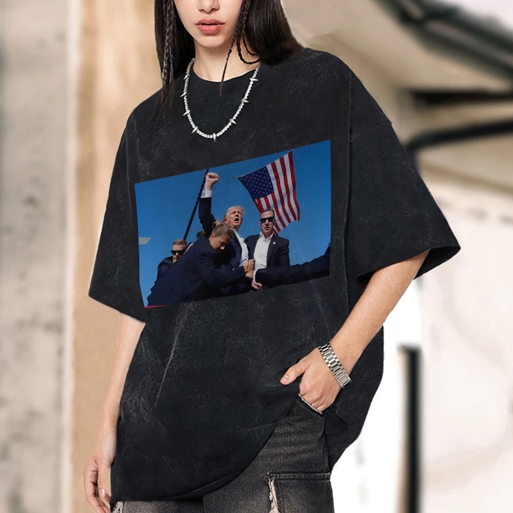 

Trump'S Short Sleeved Photography Artwork Printed Streetwear Trump T-Shir Commemorative Image Unisex Fit Oversized Summer