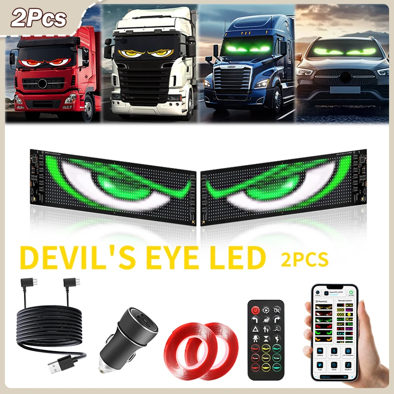 

2PCS LED Vehicle Signs Devil's Eyes LED Flexible Screen 16 x 96px FPCB Soft Screen LED Scrolling Sign with Remote Control LED Programming Screen DIY Text Animation LED Window Sign for Trucks and Vans