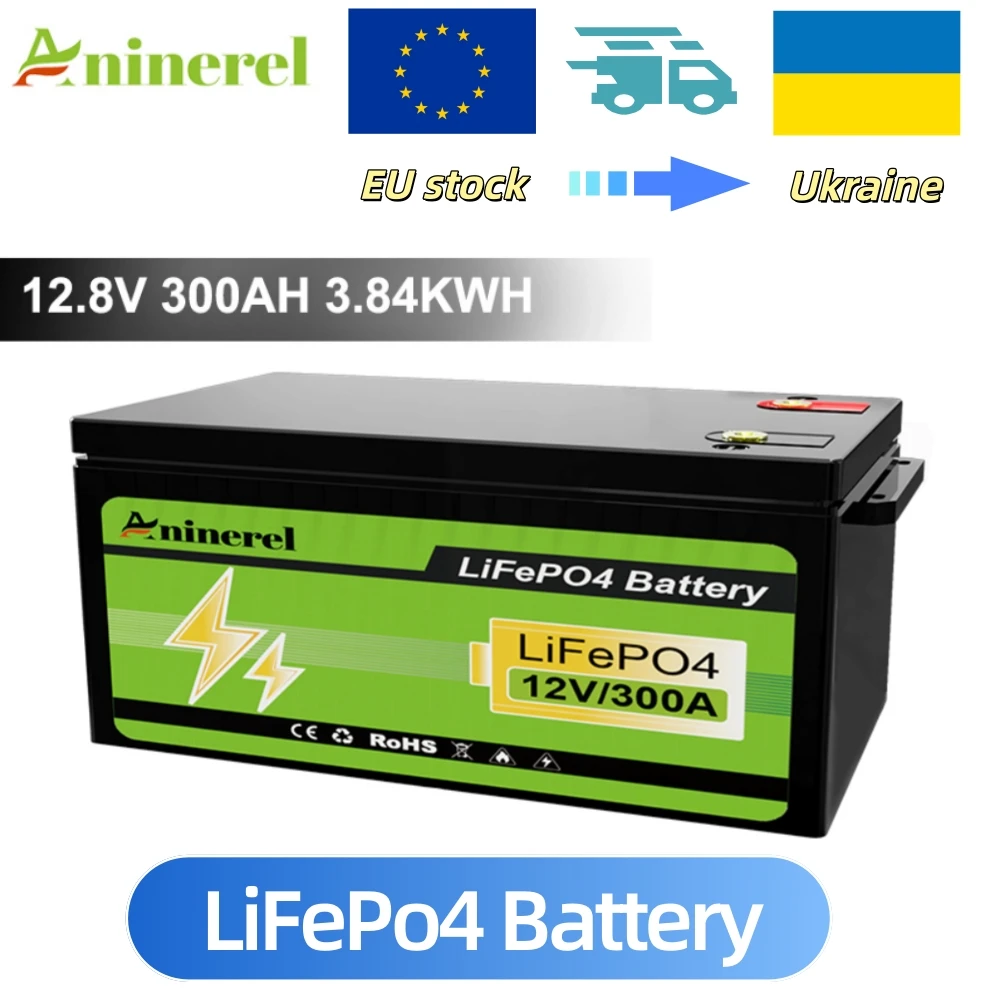 Aninerel EU STOCK 12.8V 304Ah 3.84Kwh LiFePO4 Battery solar battery 6000+ Cycles BT 12V 300Ah For Home Solar RV Lithium Battery