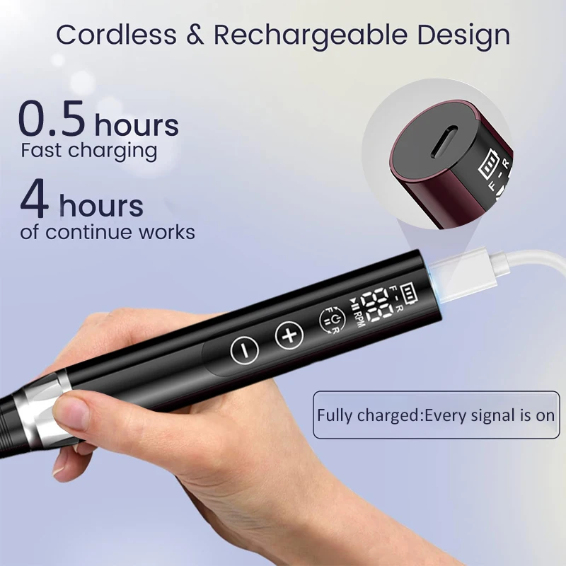 35000 دورة في الدقيقة مسمار آلة الحفر اللاسلكي الكهربائية مانيكير قاطعة المطحنة مجموعة المحمولة ملفات الأظافر ساندر هلام مزيل طلاء الأظافر أدوات