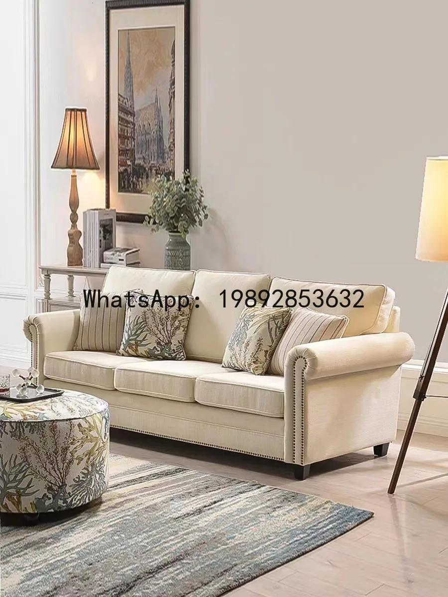 

Fabric Sofa Modern Small Apartment Three-Seater Home Retro Cotton Linen Country Living Room Furniture Set