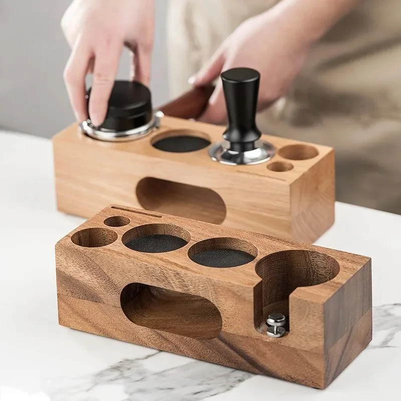 Coffee Tamper Holder Filter Stand Wooden Base Espresso Tamper Stand Distributor Rack Press Powder Dispenser Coffee Maker Tool