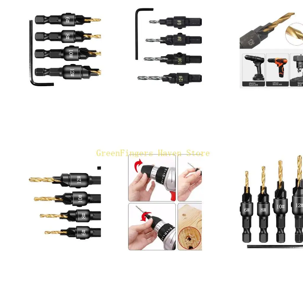 

F68D 4Pcs Countersunk Head Drill Hexagonal Shank Hole Expanding Drill Irregular