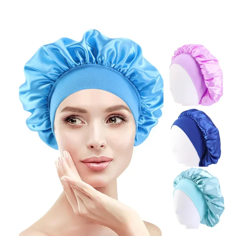 

European and American Popular Wide-brimmed Satin Nightcap Hair Care Cap Beauty Makeup Cap