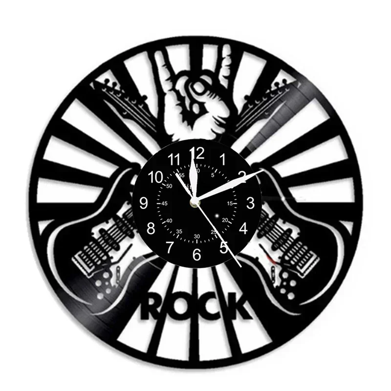 Rock Instrument Guitar and Drum Kit Wall Clock Guitarist Music Vinyl Record Wall Clock Home Decoration Guitar Wall Watch