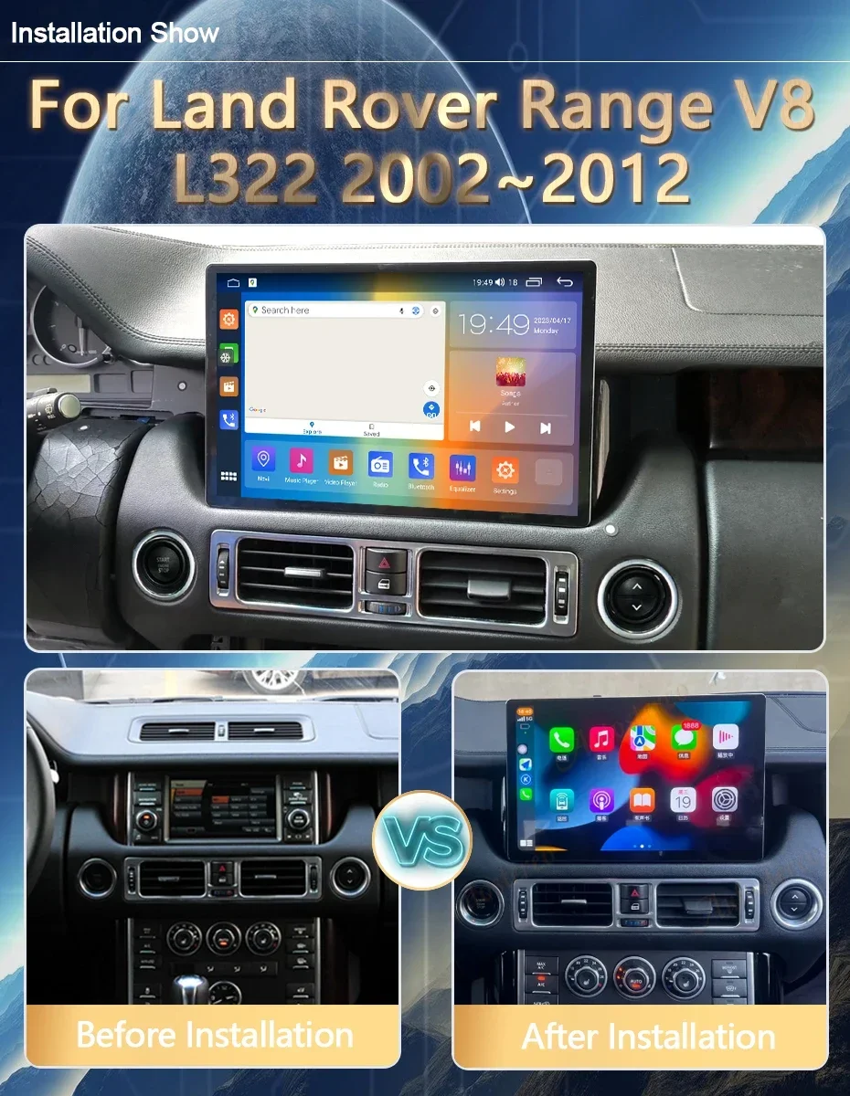 Carplay 13.3 بوصة أندرويد 14 لاند روفر رينج روفر V8 L322 2002-2012 سيارة لتحديد المواقع والملاحة رئيس وحدة مشغل وسائط متعددة وسائل الإعلام #3