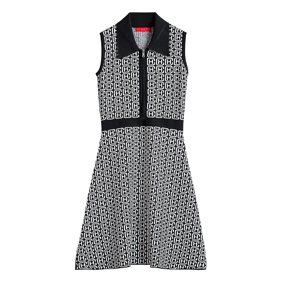 CHCH FAMILY 2023 Summer New Women's Sleeveless Dresses A-Line Letter Zipper Front Straight Ladies Polo Dress