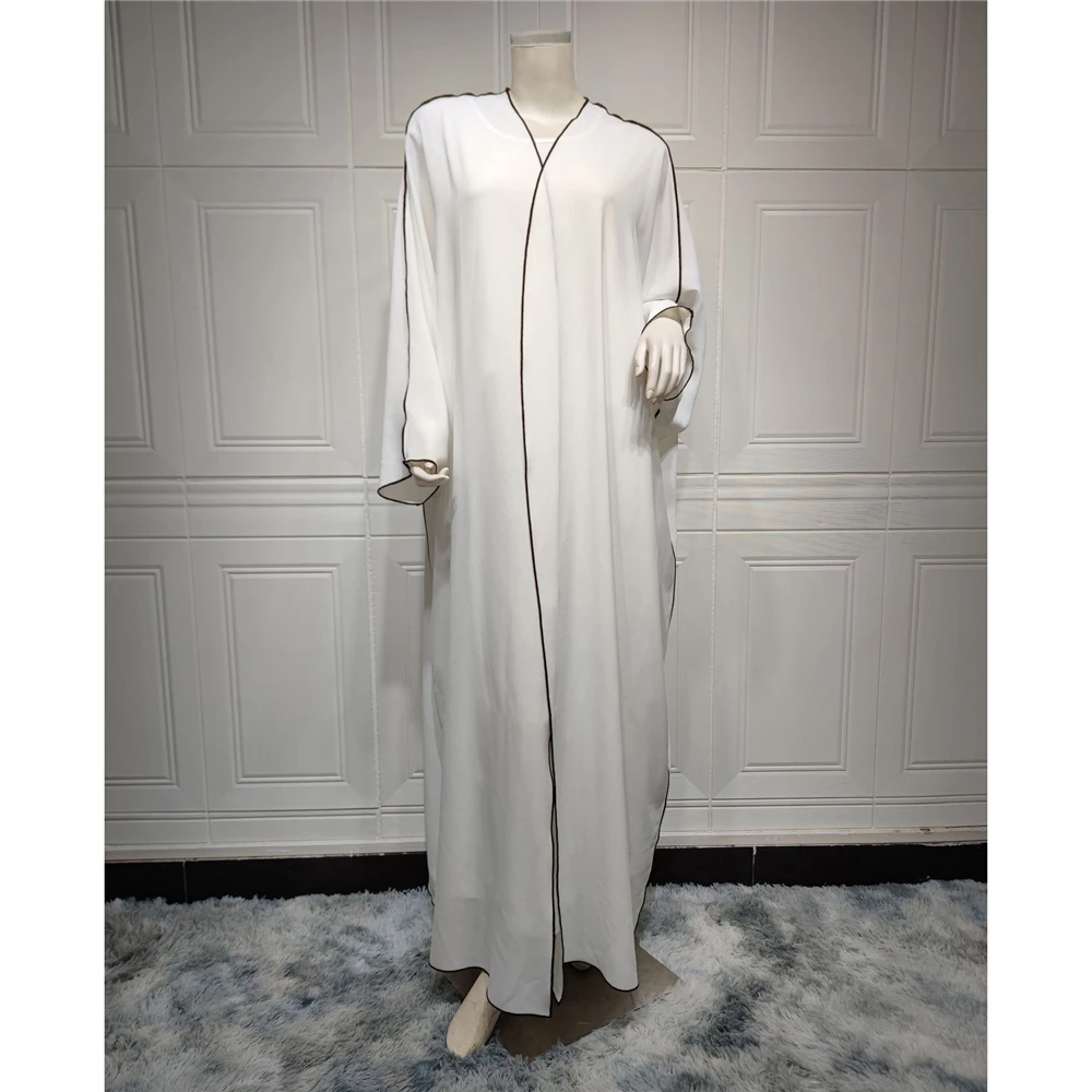 Moroccan Kaftan White Loose Maxi Dress Kimono Cardigan Eid Ramadan Open Abaya Dubai Turkey Women Muslim Caftan African Dresses