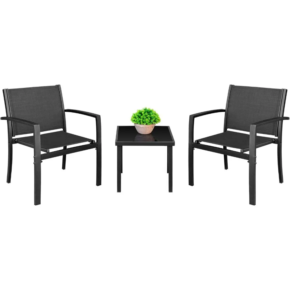 

3 Pieces Patio Furniture Set Outdoor Patio Conversation Textilene Bistro Set Modern Porch Lawn Chairs with Coffee Table f