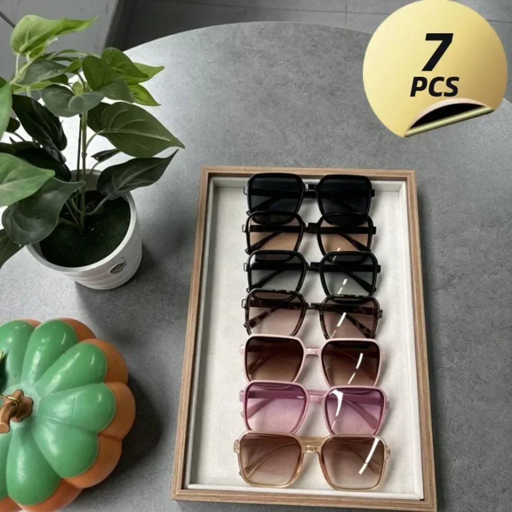7PCS Light Luxury Large Frame Polygonal Sunglasses Men and Women with The Same Style, Macaron Solid Color Leopard Print Gradual Change Box Sunglasses, Plain Face Covering, Seaside Vacation Anti-ultraviolet and Thin Sunshade Glasses