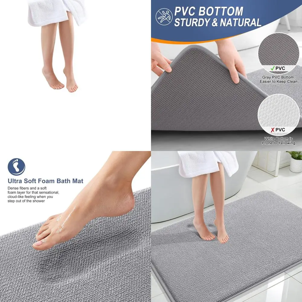 

Luxury Soft 47x32 Memory Foam Bath Rug, Ultra Absorbent, Quick-Dry, Non-Slip, Washable, Grey Bathroom Mat for Home Decor