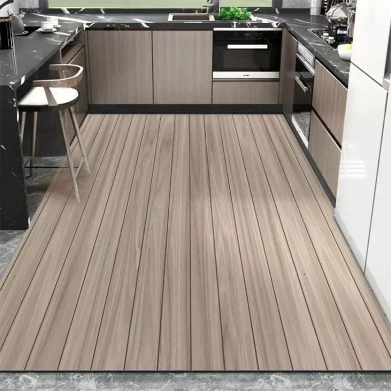 

Kitchen PVC Carpet Large Area Waterproof Oil-proof Washable Wipeable Rug Wood Grain Pattern Home Decoration Non-slip Floor Mats