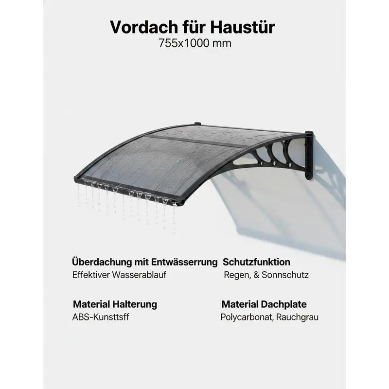 

Awnings for Door Entrance, 30 x 39 in, Exterior Front Door Window Awnings with Drainage & ABS Bracket, Rain Snow Sun Protection, Overhang Polycarbonate Door Canopy for Porch Patio, Smoky Gray
