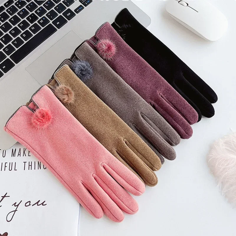 Imitation German Velvet Rabbit Plush Winter Gloves Woman Warm Thicken Touch Screen Women's Winter Gloves Ladies Cycling Gloves