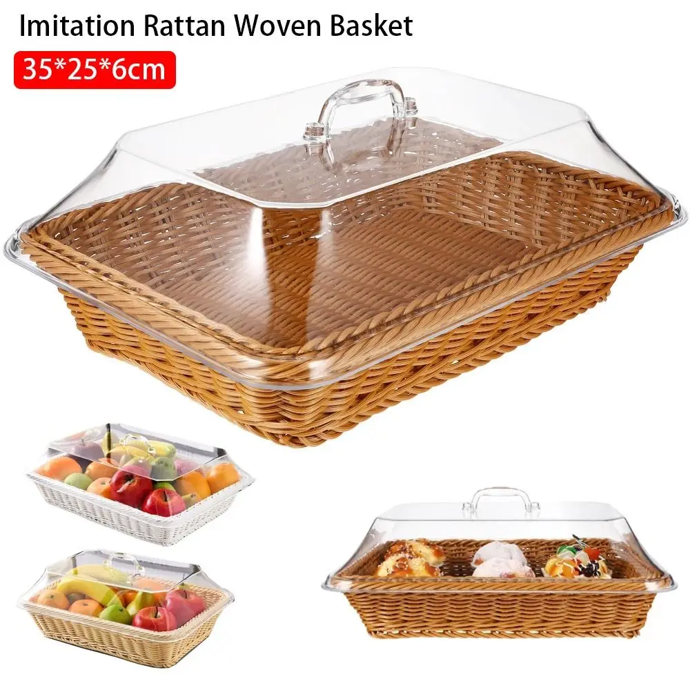 Woven Basket Lid Vegetable Bread Serving Simulated Food Serving Baskets with Lid Acrylic Storage Containers for Kitchen Picnic