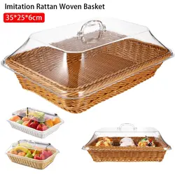 Woven Basket Lid Vegetable Bread Serving Simulated Food Serving Baskets with Lid Acrylic Storage Containers for Kitchen Picnic