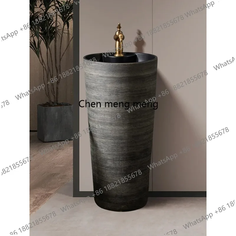 Wash Basin Retro Pedestal Washbasin Pedestal Basin One-Piece Floor-Mounted Bathroom Sink GN465TB