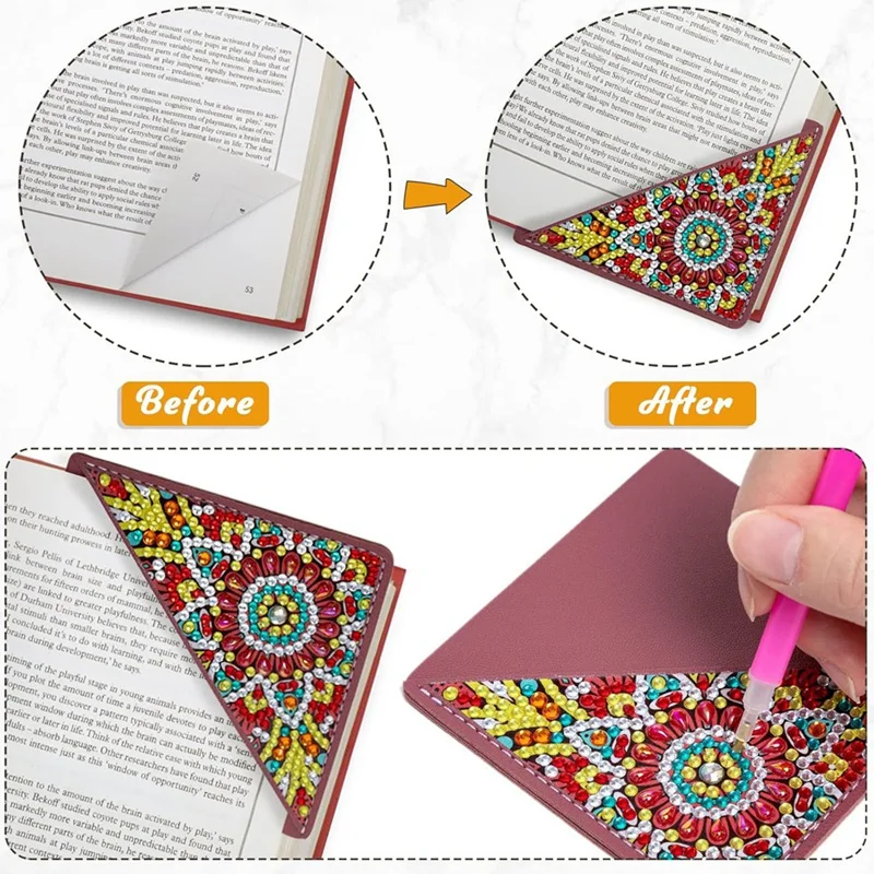 4Pcs Diamond Art Paintings Bookmarks,DIY Diamond Art Bookmarks For Book Lovers, Triangle Making Corner Bookmark Kits