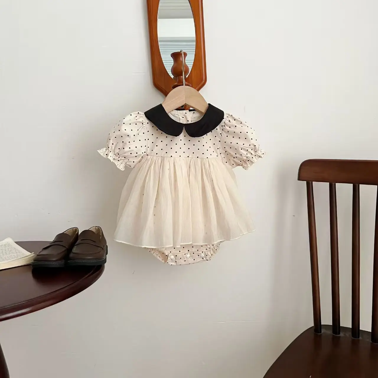 Summer New Style Baby Girl Polka Dot Romper Dress with Lace, Fashionable One-Piece Dress